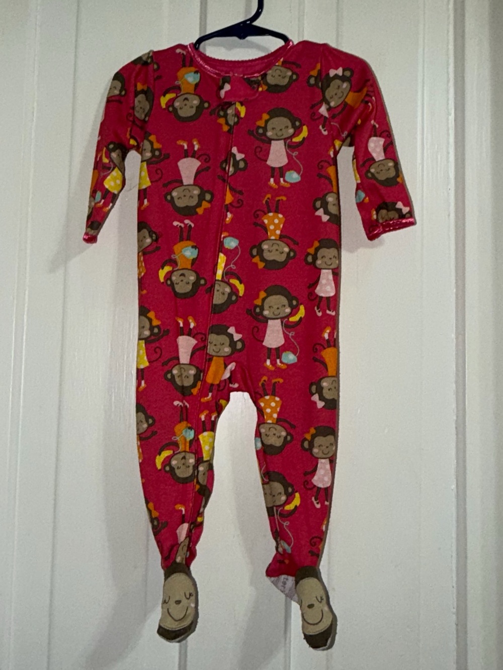 Girls' size 12 month pajamas Pink Monkey Print Footed One-Piece Pajamas